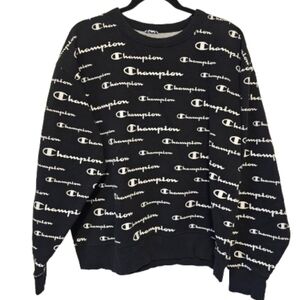 Champion Black and White Logo Graphic Crew Neck Sweat Shirt Men's Size Large